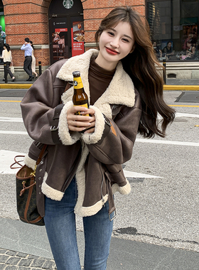 美拉德鹿皮绒羊羔毛外套女冬季