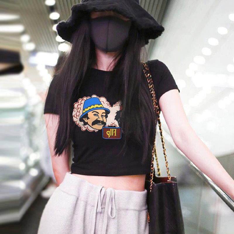 高腰短款露脐上衣宽松显瘦体恤