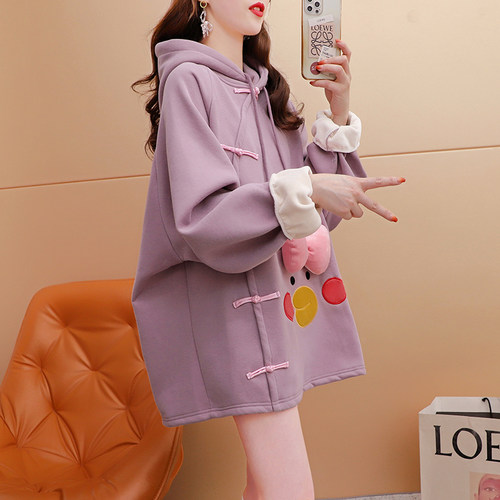 宽松设计感外套加绒加厚连帽卫衣