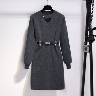 灰色毛衣连衣裙2025新款女秋冬季小个子中长款内搭打底裙针织裙子