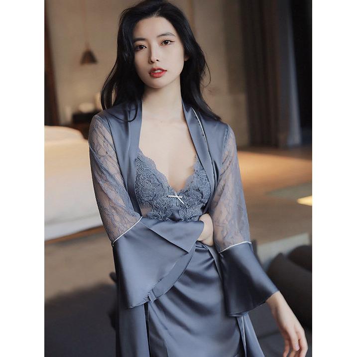 睡衣女性感夏季纯欲冰丝绸吊带睡裙高级感诱惑红色睡袍新娘女晨袍