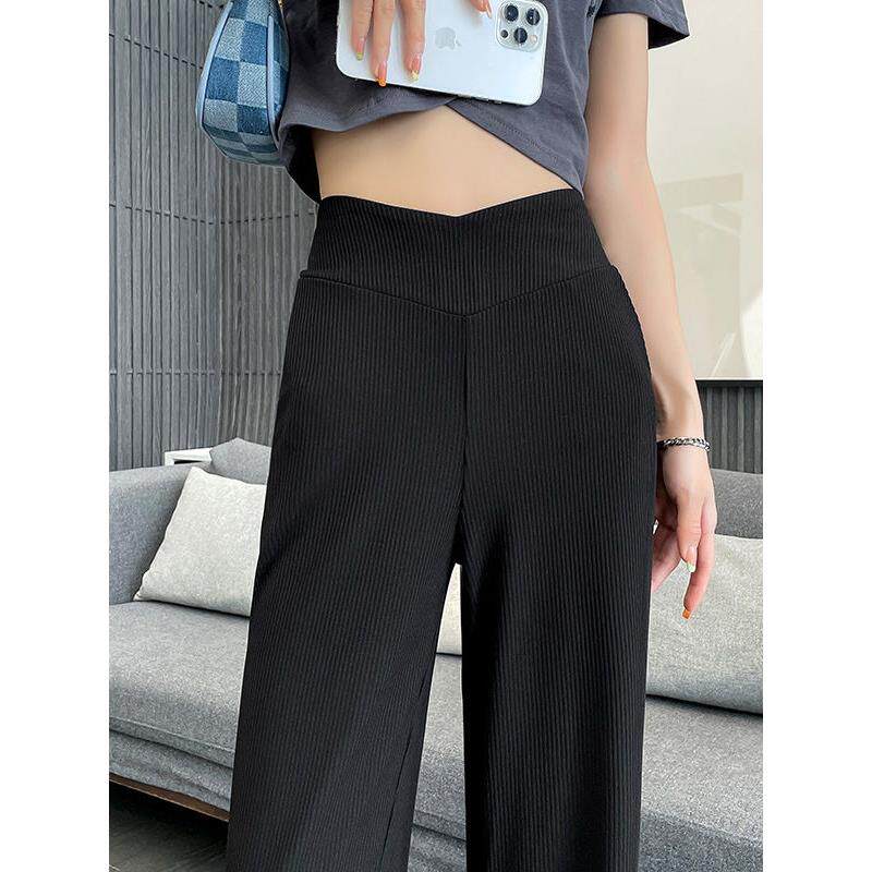 冰丝阔腿裤女夏季薄款高腰垂感裤子窄版防晒休闲小个子直筒西装裤
