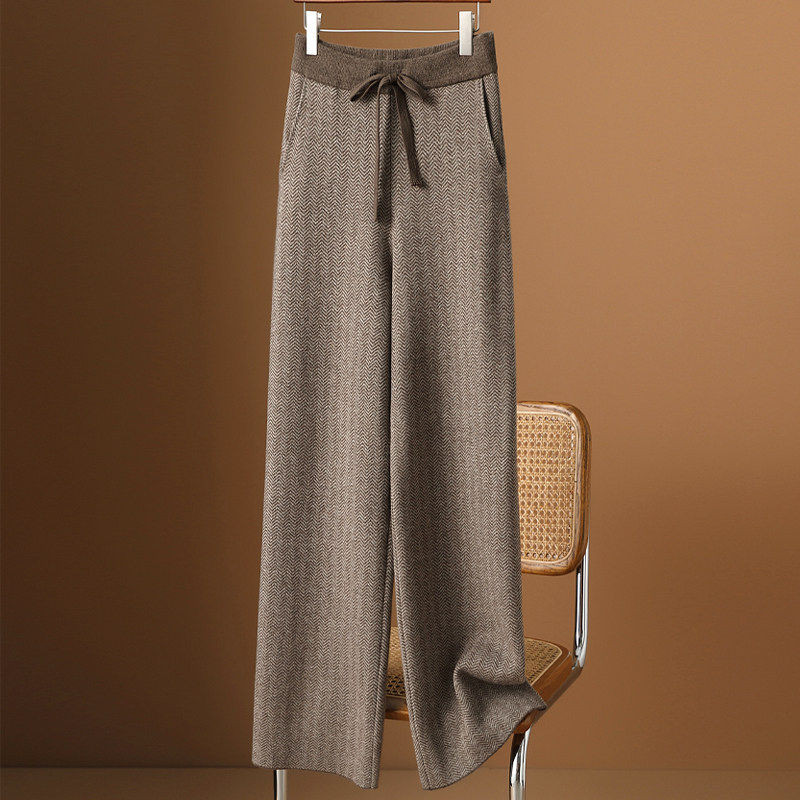 轻奢高级感高端奢华绵羊毛阔腿裤女小香风波浪条纹加厚拖地长裤子,女装/女士精品,休闲裤,淘宝优惠券,粉丝福利购,淘宝优惠卷