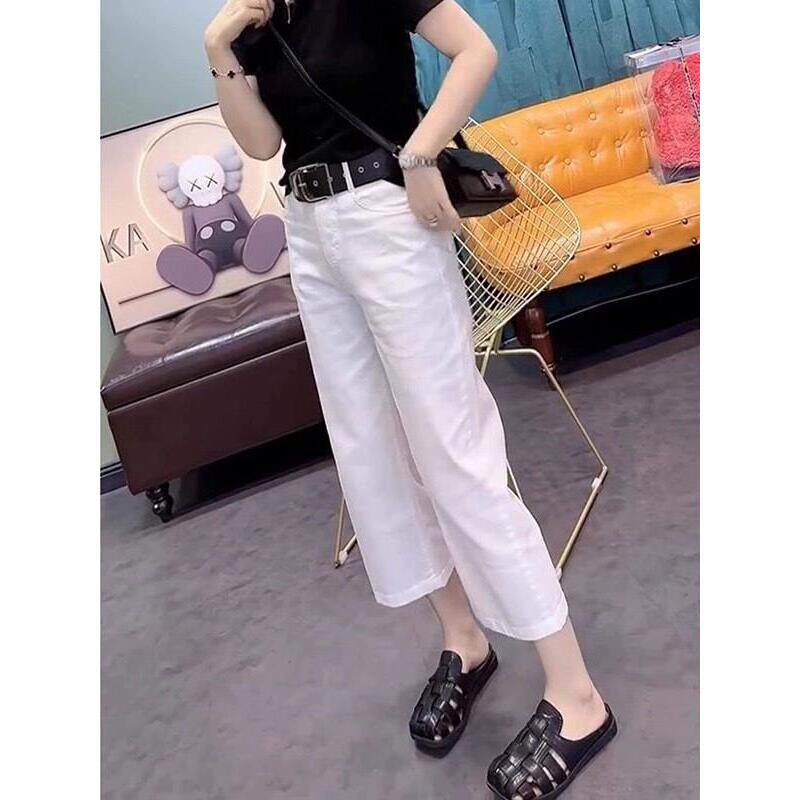 白色牛仔裤女夏季薄款小个子梨型身材大码宽松高腰显瘦直筒八分裤