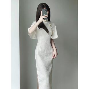 轻奢新款新中式改良旗袍 少女高端礼服 香槟色滚边设计 短袖长旗
