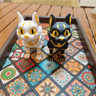 黑白多色法老猫猫咪摆件可爱关节可动卡通动物模型手办桌面装饰品