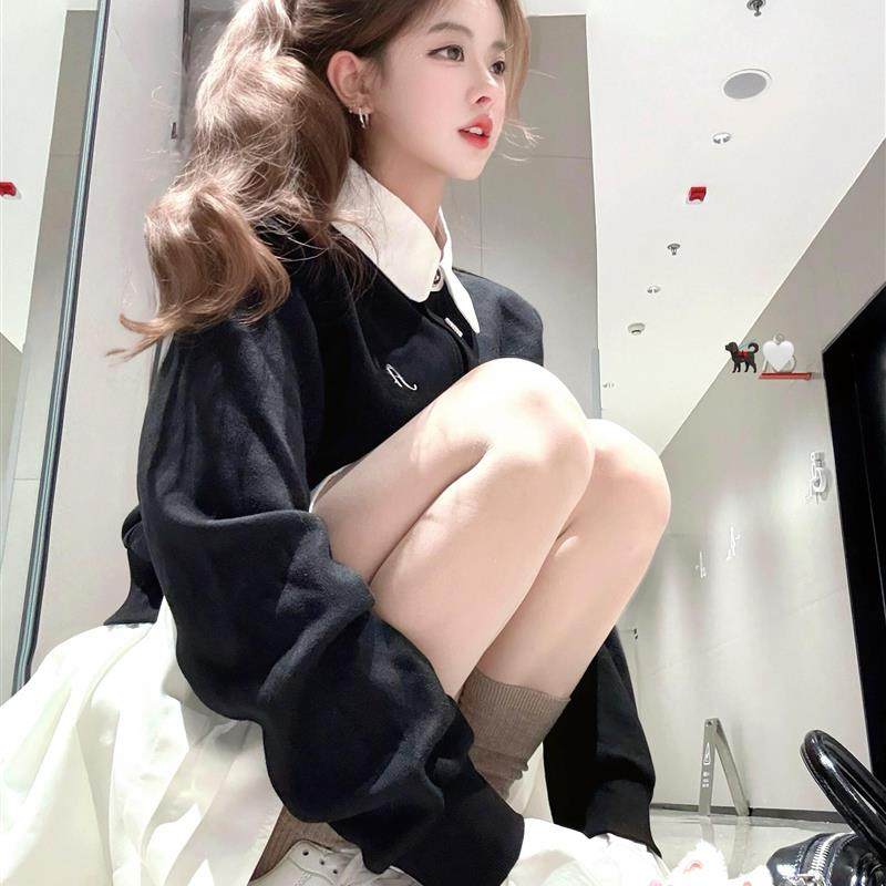 学院风撞色假两件连衣裙子女秋冬季韩系巨好看设计感穿搭一整套装