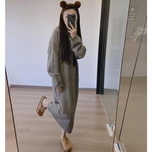 慵懒风针织连衣裙女秋冬季 气质宽松百搭高级感毛衣裙长裙 新款