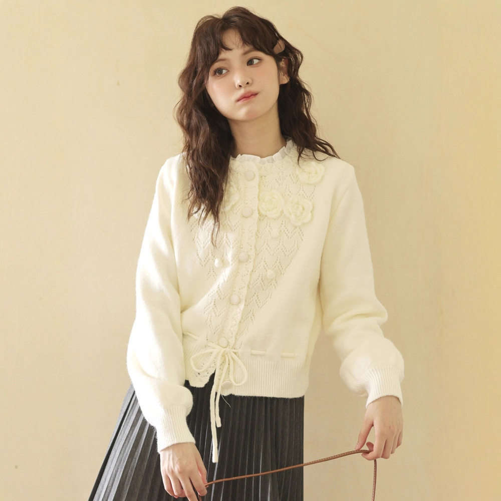 法式甜美镂空针织开衫毛衣外套百褶半身裙两件套2025秋季新款套装