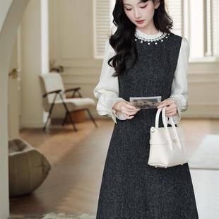 法式轻奢小香风灰色连衣裙秋冬2025新款高级感富家千金穿搭两件套