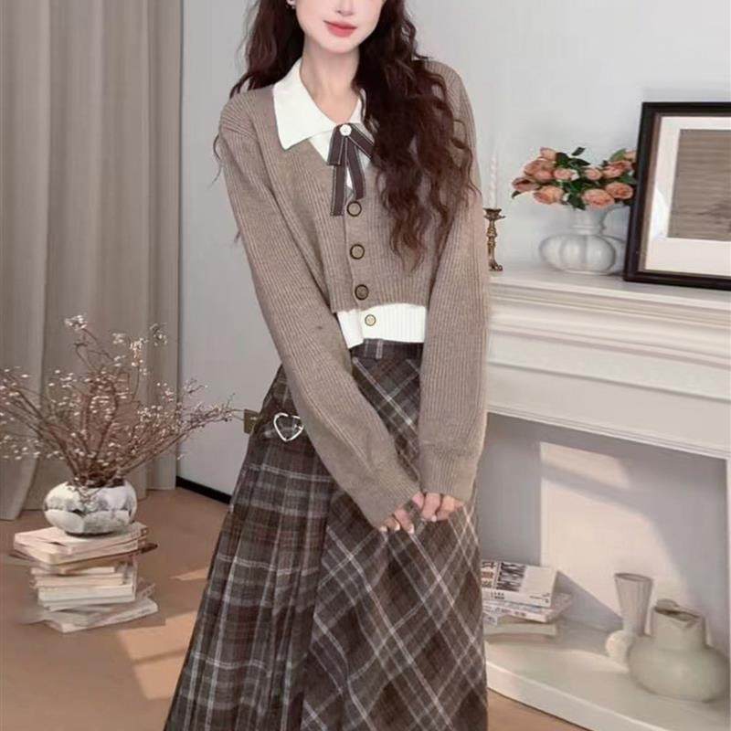 学院风针织毛衣套装连衣裙子女2025新款秋冬小个子巨好看韩系穿搭