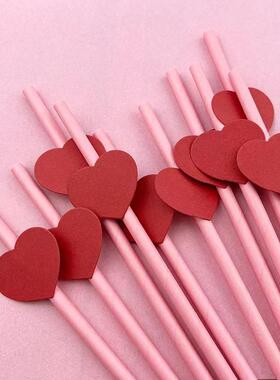 新款纸吸管创意情人节吸管装饰爱心形图案果汁饮料派对现货供应
