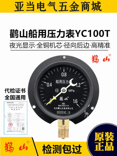 杭州鹳山YC100T船用压力表夜光