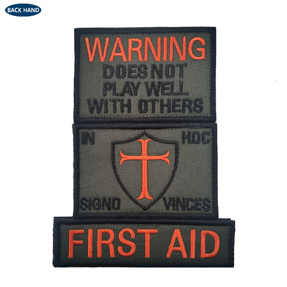 海客现货跨境WARNING刺绣臂章肩章圣殿十字户外背包贴章