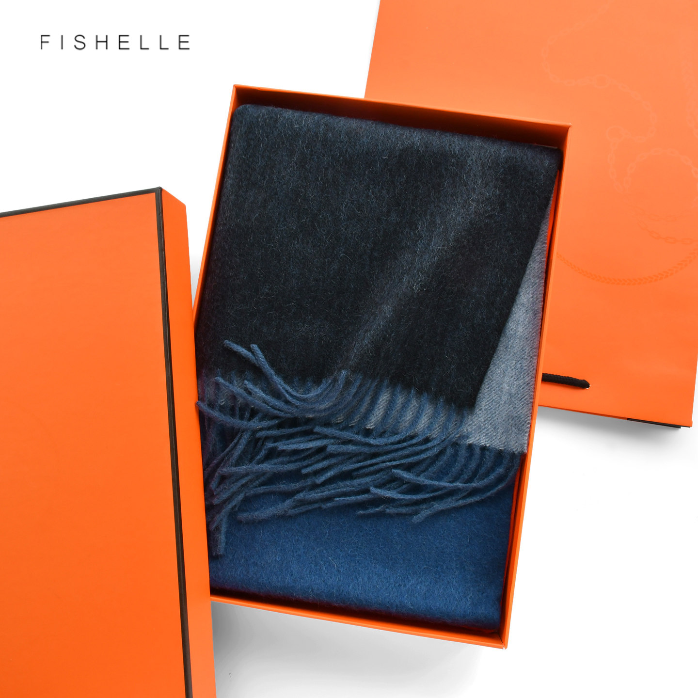 渐变蓝灰色山羊绒围巾礼盒男女冬季保暖柔软围脖披肩送礼新年礼物