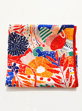 七彩花色90x90cm丝巾大方巾女夏季百搭薄真丝披肩桑蚕丝围巾礼盒