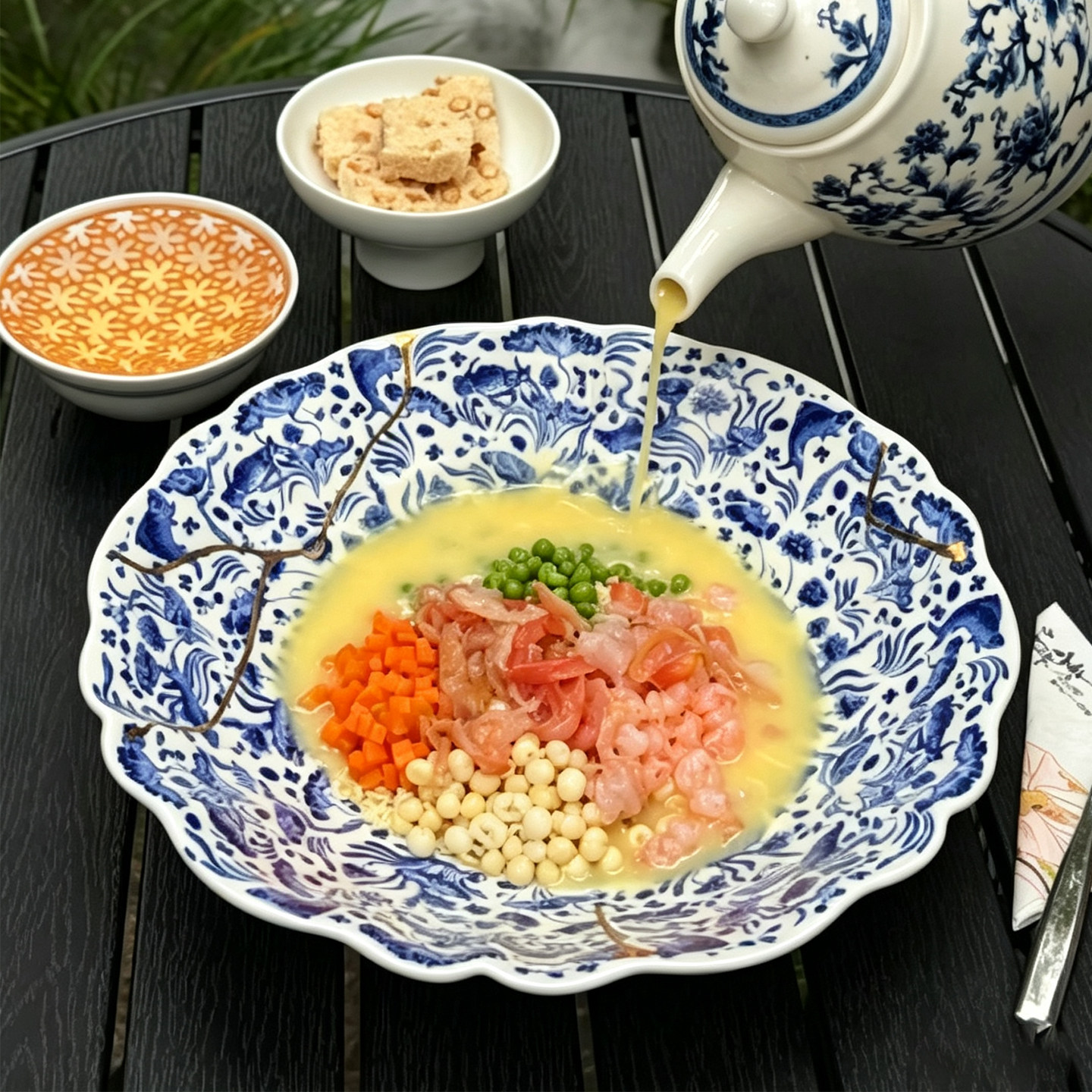 中式酒店青花瓷荷口汤盘碗融合菜私厨海鲜碗凉菜冷菜盘会所餐具