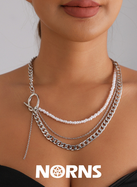 Norns欧美仿珍珠串珠叠戴OT扣项链女ins轻奢冬季短款necklace