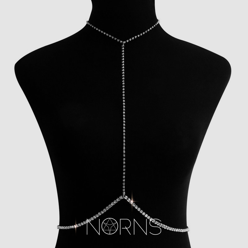 Norns欧美法式简约一条链拼接左右仿水钻抓链身体链夜店比坚尼链