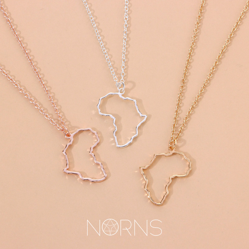 norns欧美艺术合金镂空非洲地图吊坠项链男女百搭简约hm时尚项饰