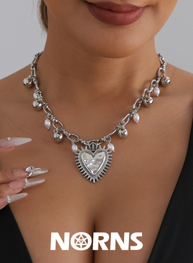 Norns印度舞娘夸张银色流苏复古做旧荆棘手工感心形吊坠项链