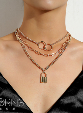 欧美金属多层次朋克风吊坠项链