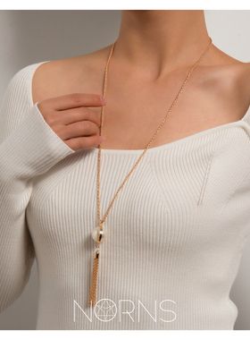 欧美打结流苏长款毛衣链珍珠吊坠