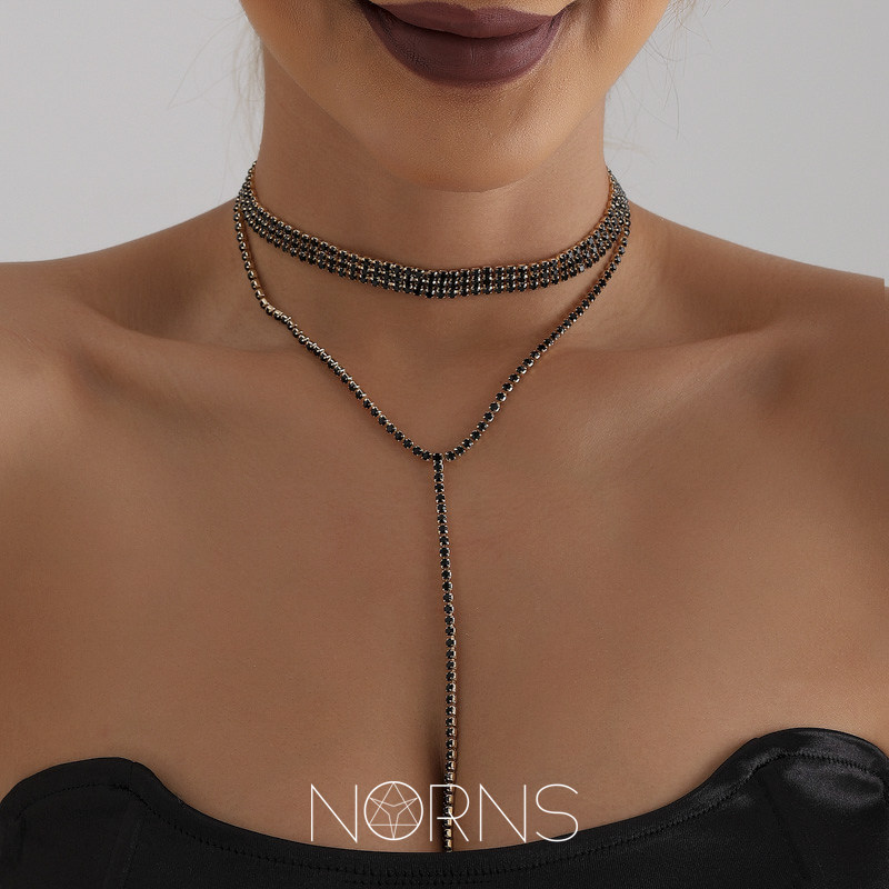 Norns黑水钻项链多层叠戴图片