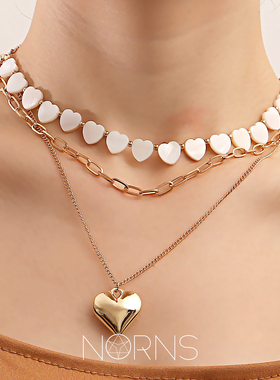 三层叠戴多种戴法心形贝壳