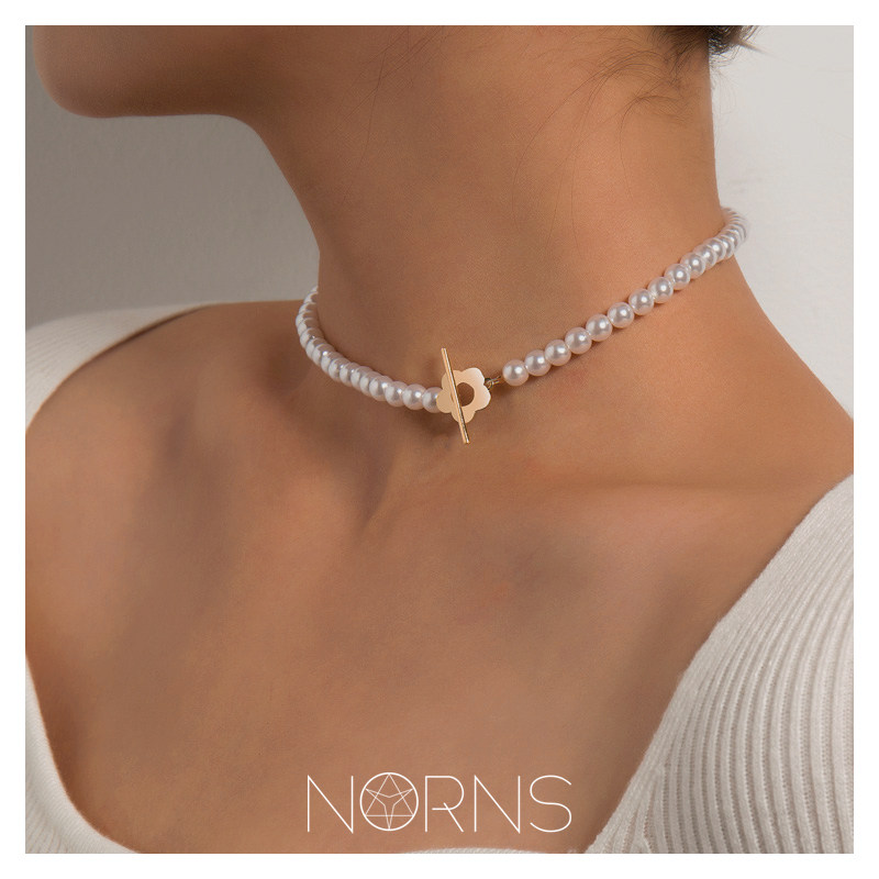 Norns小清新仿珍珠简约ins短款珍珠锁骨链气质时尚花朵OT扣项链