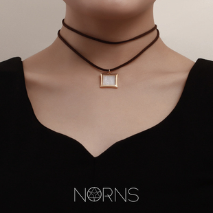 Norns欧美炸街Y2K风格可调节绒绳choker简约个性双层金属吊坠项链