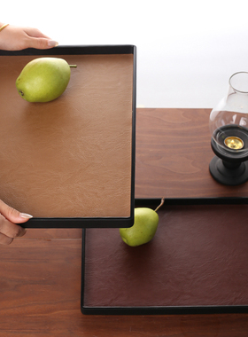 【吉芙】轻奢手工收纳盘长方形皮革茶盘香薰托盘民宿家用咖啡托盘