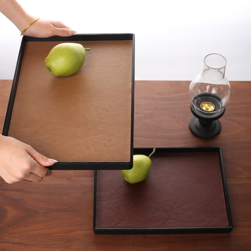 【吉芙】轻奢手工收纳盘长方形皮革茶盘香薰托盘民宿家用咖啡托盘