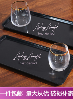 原创ins风北欧黑色托盘茶水杯长方形托盘密胺塑料盘