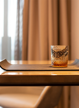 原创新中式木纹黑色托盘长方形放水杯盘茶盘酒店用品创意咖啡盘