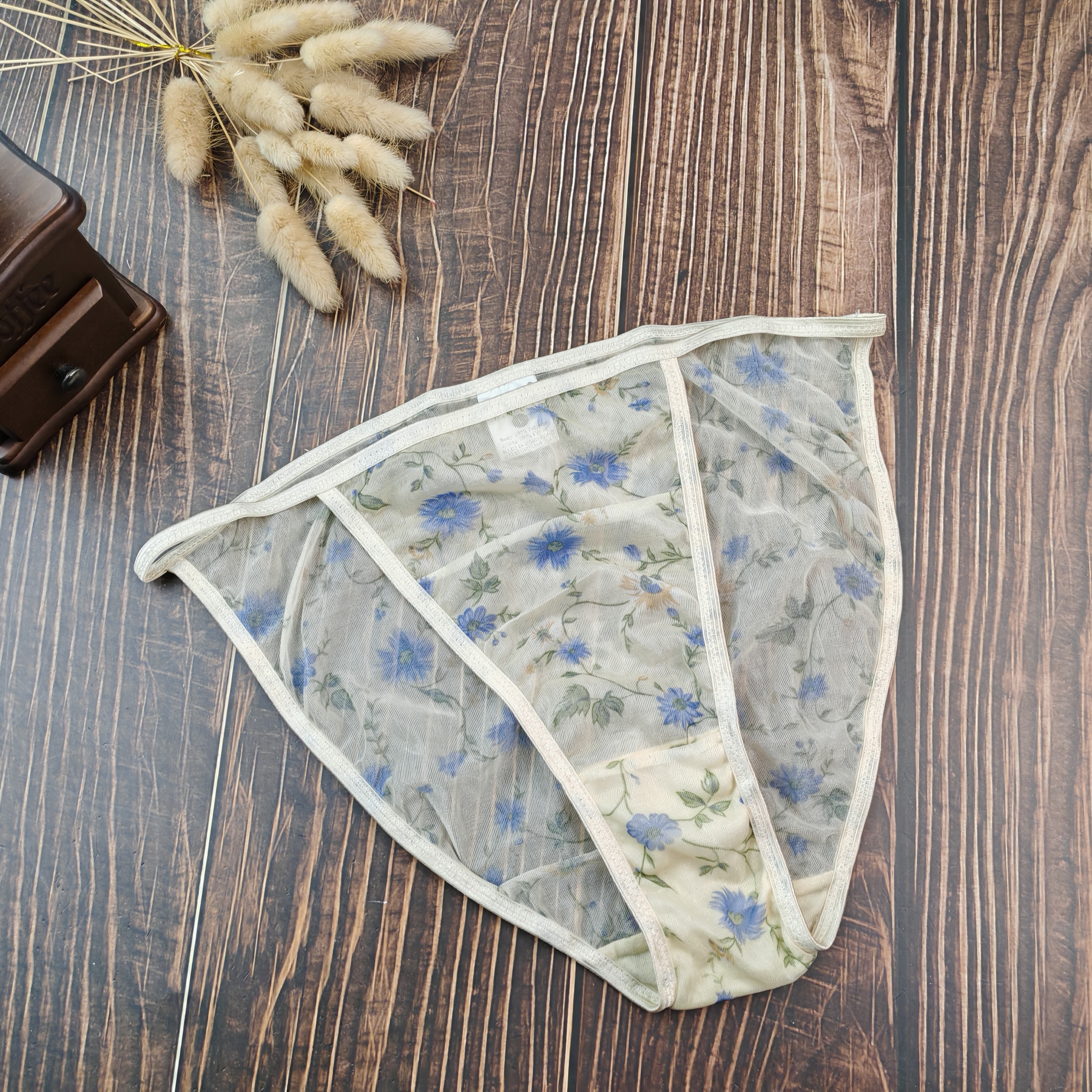 SL码外贸欧美清新淡雅镂空印花女士三角裤细边性感底裤内裤