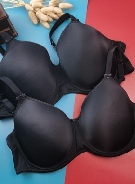 85D95D100D大罩杯大码夏季简约光面薄海绵垫黑色文胸大胸钢圈内衣