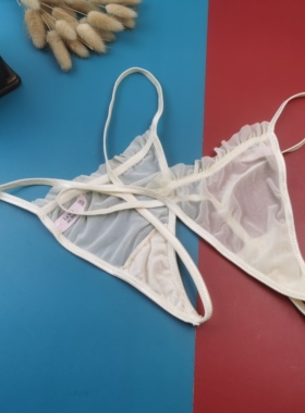 S码M码欧美全透明镂空网纱女丁字裤木耳边无痕一根线T裤夏季底裤
