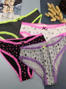 欧美大尺码内裤女士纯棉可爱性感蕾丝中腰三角无痕透气短裤头S~XL