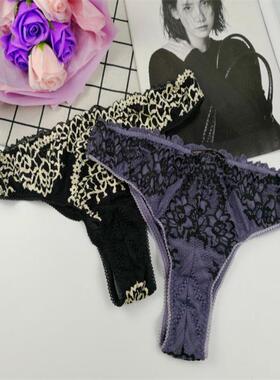 丁字裤女透明性感内裤女镂空低腰蕾丝透视T裤 女士火辣全透S~L码