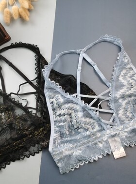 S 1X2X大码超薄镂空蕾丝文胸无钢圈三角杯深V背心式透明内衣