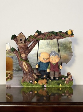 zakka日杂相守相伴老寿星老头老太荡秋千 家居创意桌面摆件935-10