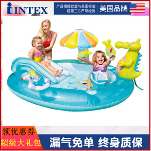 INTEX鳄鱼喷水儿童戏水池水上乐园带滑梯球池 充气游泳池大号家用