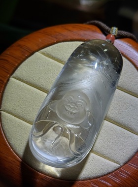 天然白幽灵水晶弥勒佛吊坠金字塔步步高升 尺寸69.6-29.4-19.5mm