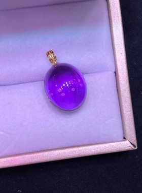 紫水晶蛋面18k金扣镶嵌 紫水晶蛋面吊坠裸石规格:18.15.12mm