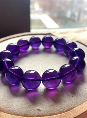 天然乌拉圭紫水晶手链 、15.5mm、73.9克、颜色浓郁、性价比高