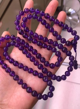 天然紫水晶108颗佛珠款手链 颜色紫罗兰色 尺寸8mm左右，重88.9g
