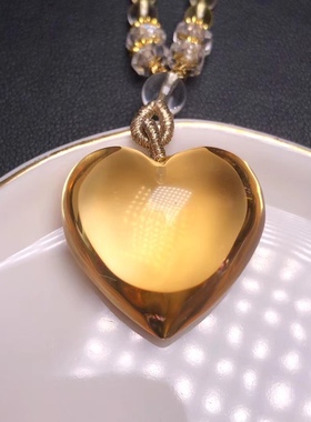 天然巴西黄水晶《心相心印》吊坠爱心 27.27.18 mm 送黄水晶珠链