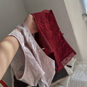 法式 棉裆 红色无痕中腰三角裤 轻奢缎面蕾丝 提臀收腹性感女内裤