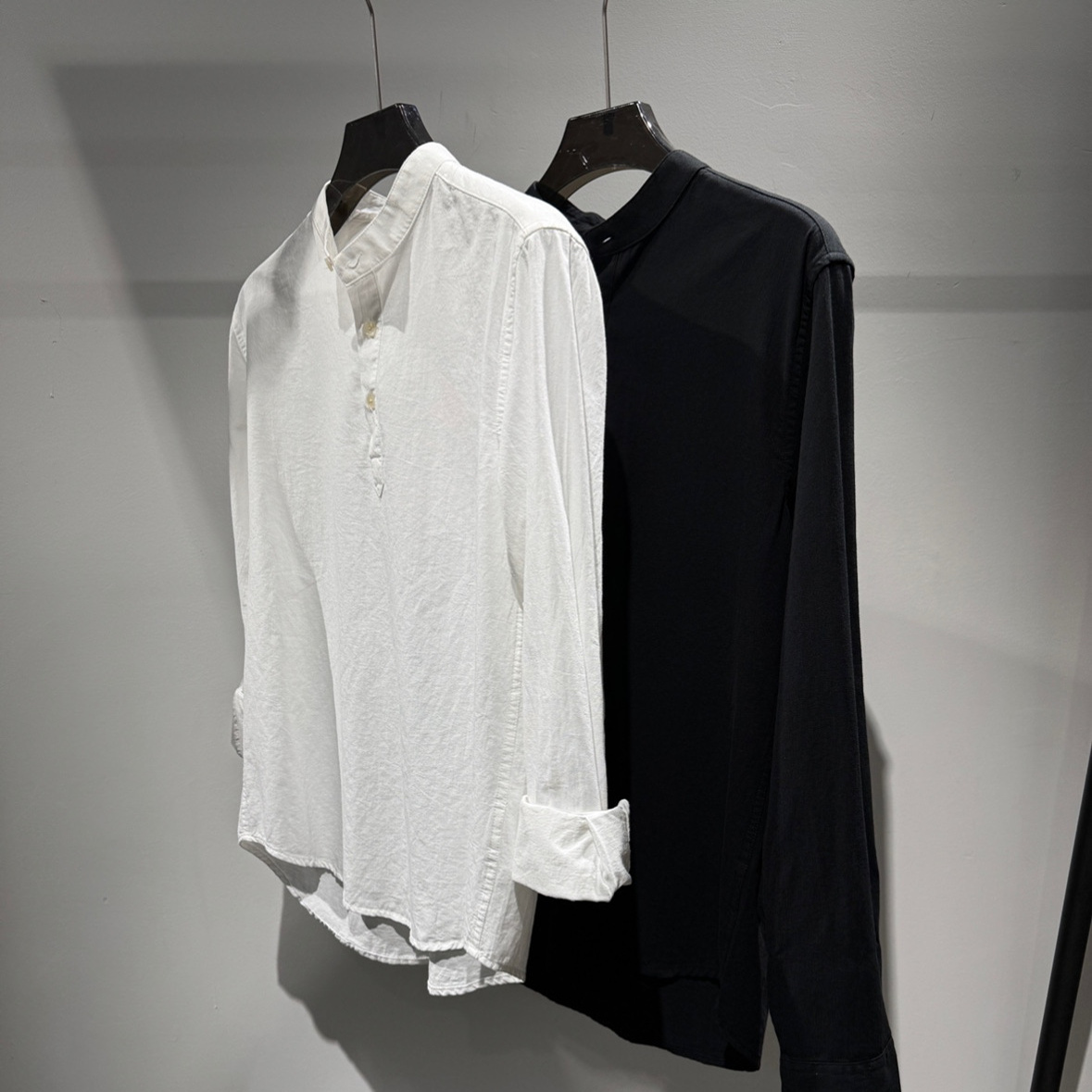 春夏高级感长袖T恤亨利领衬衫棉布套头衬衫男纯色打底百搭衬衣T恤